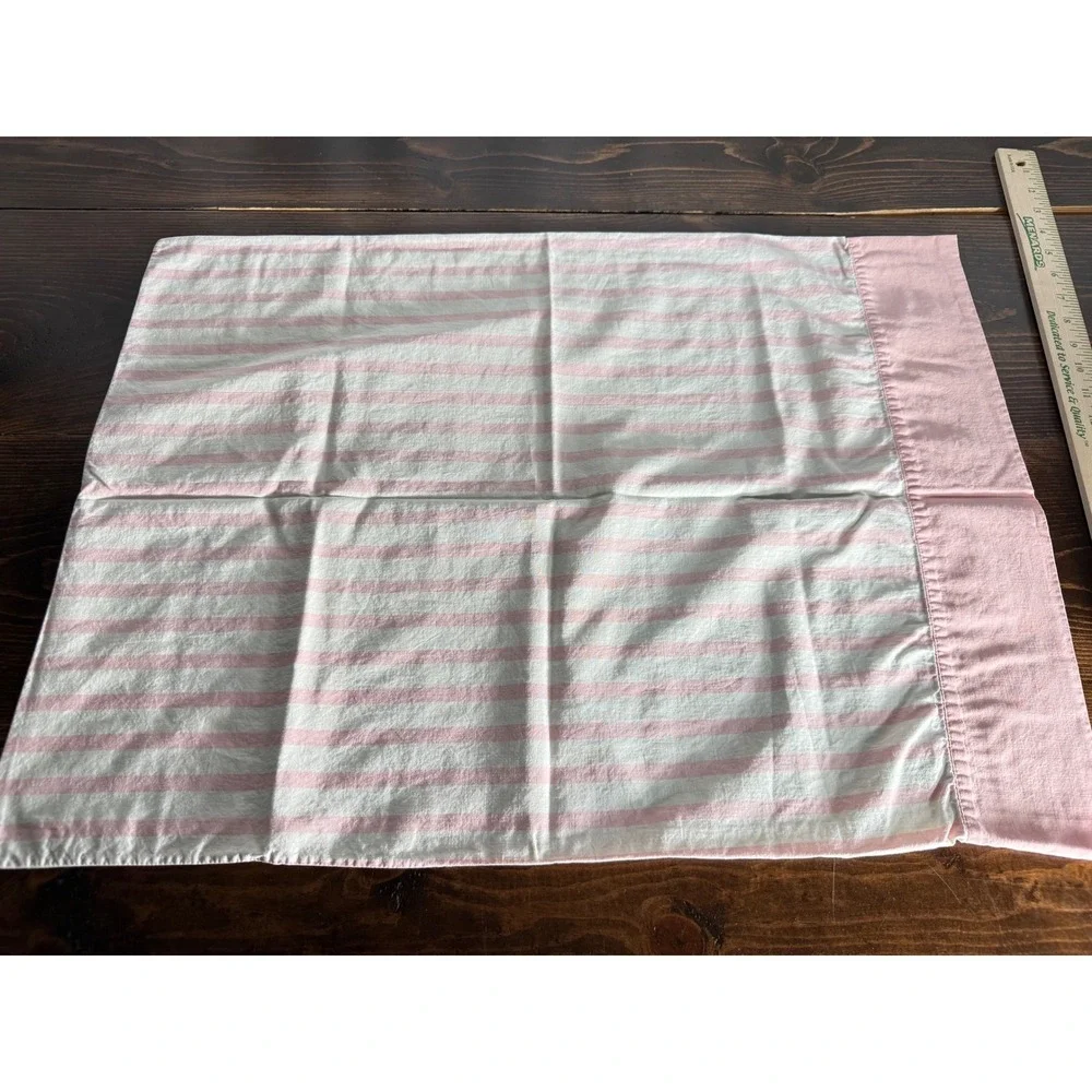 VTG Pepperell Pink White Striped Pillowcase Set 2 Fine Muslin 100% Cotton USA